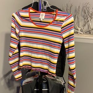 Self Esteem striped cropped long-sleeve rubbed T S
